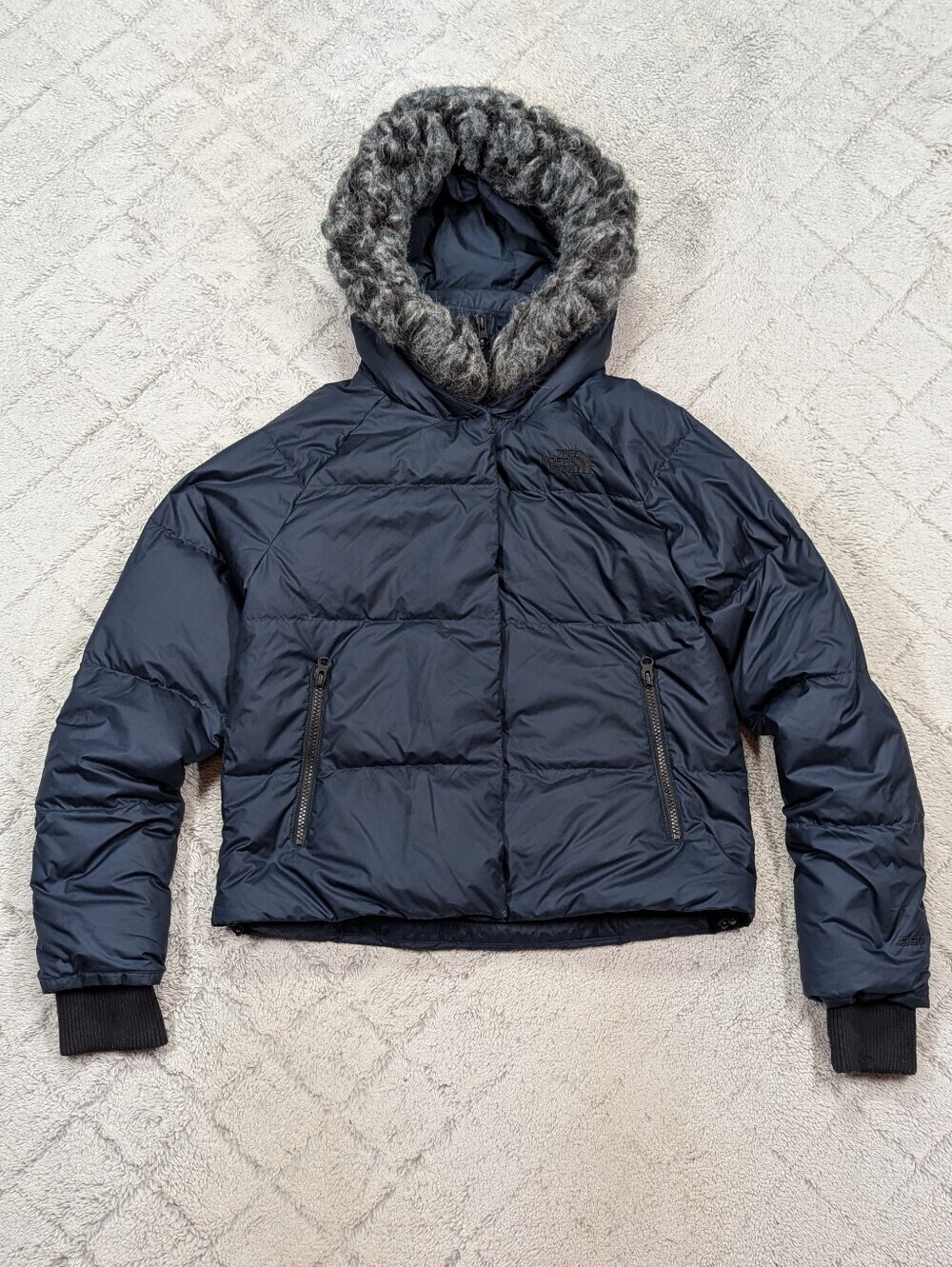 The North Face Jacket Women's XS Blue Navy Dealio 550 Down Crop Puffer Hood